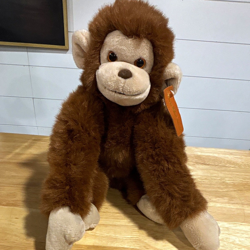 Anna Club Plush Brown Monkey, "Leather Tag Line" 1990 Vintage